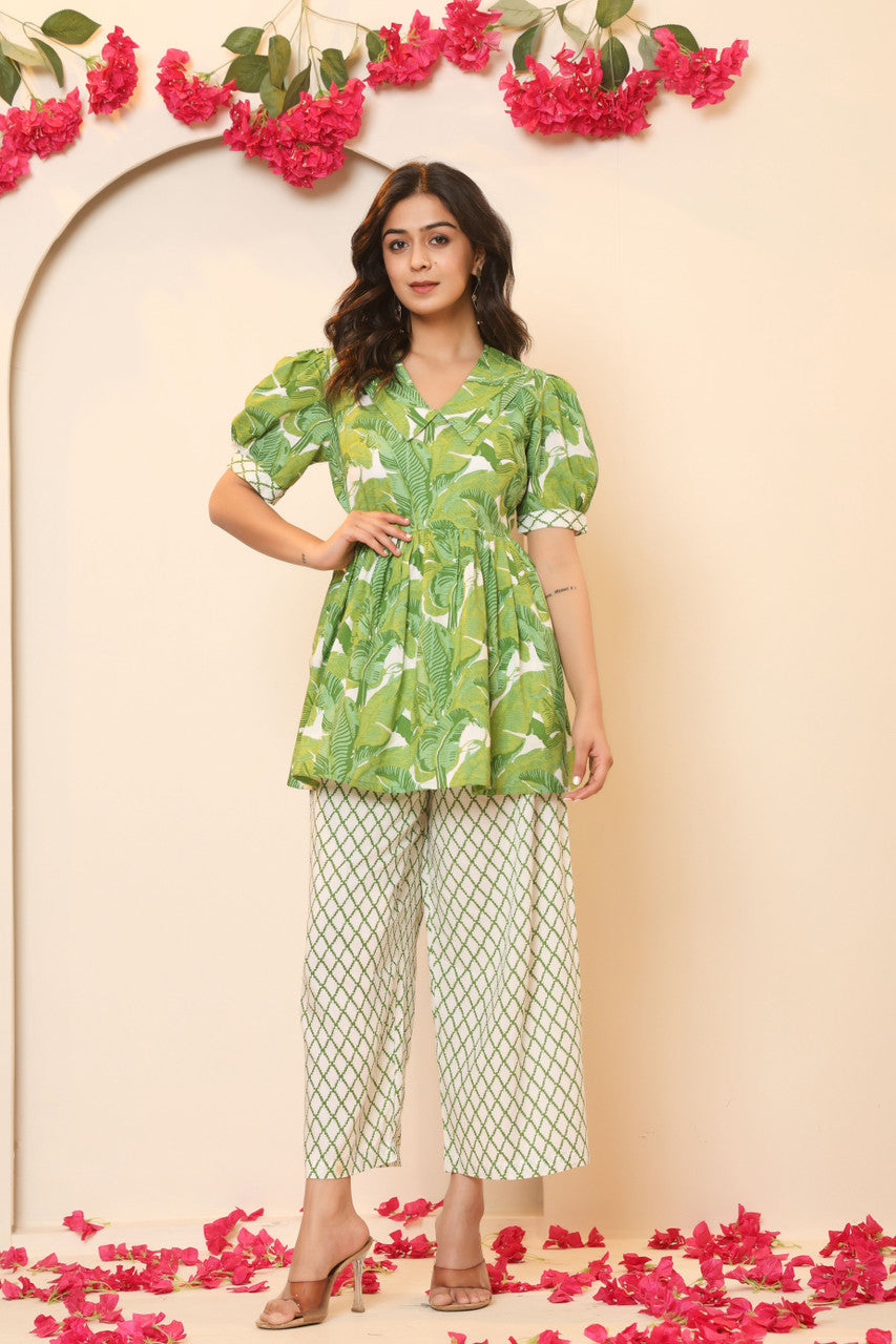 Green Cotton Co-ords Set for Women