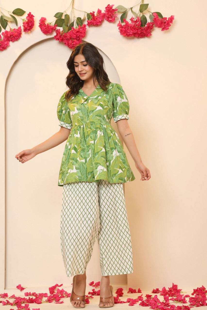 Green Cotton Co-ords Set for Women