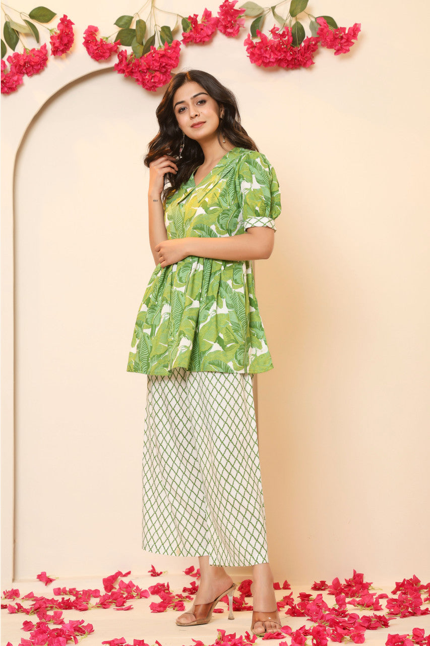 Green Cotton Co-ords Set for Women