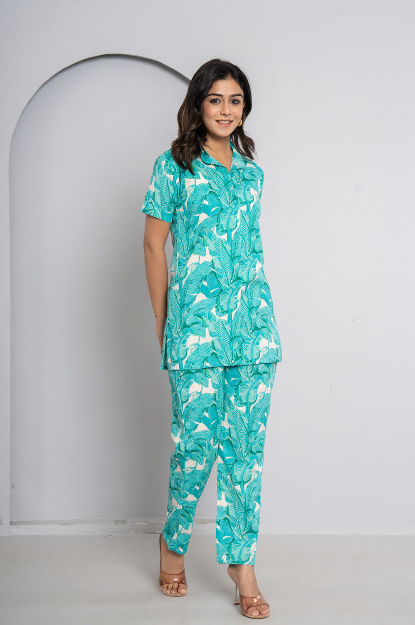 Light Green Cotton Tunic Pant Co-ords Set