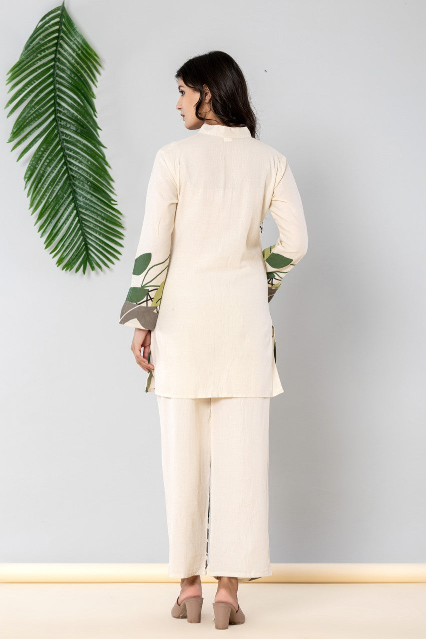Grey & Green Cotton Kurta Pant Set