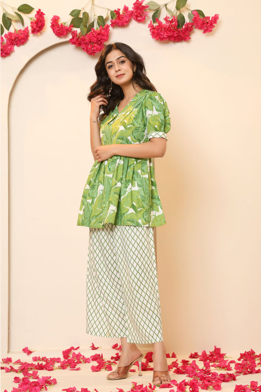 Green Cotton Co-ords Set for Women