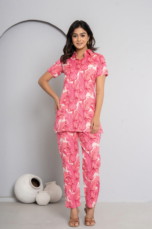 Light Coral Cotton Co-ords Set for Women