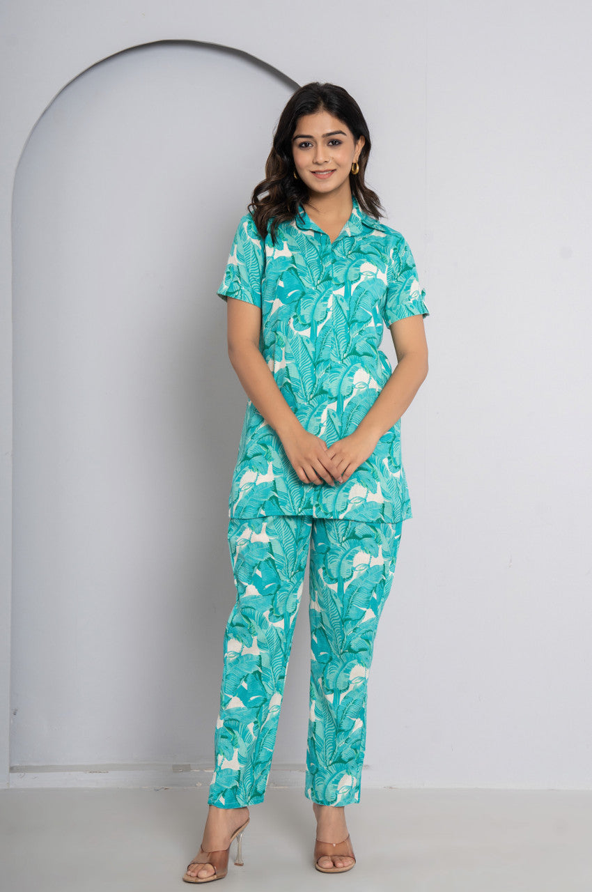 Light Green Cotton Tunic Pant Co-ords Set