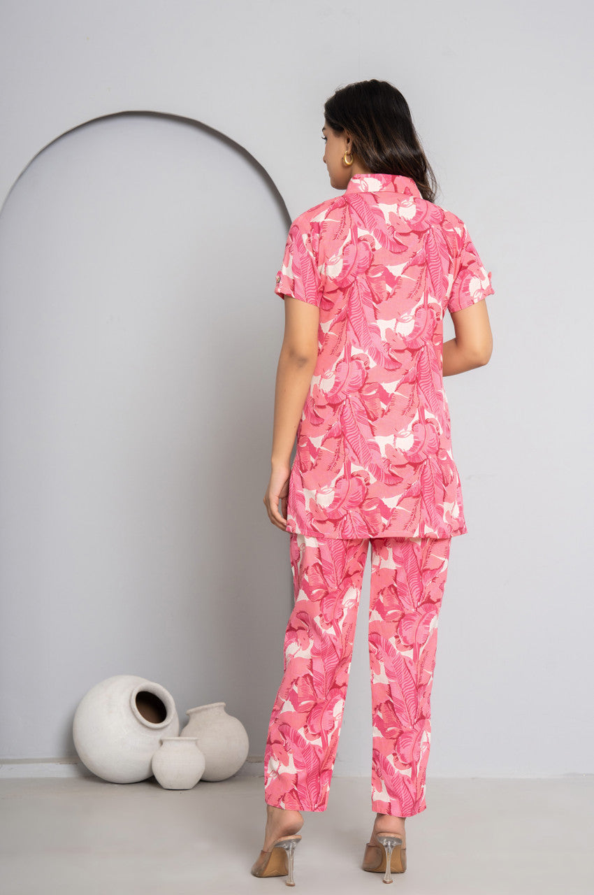 Light Coral Cotton Co-ords Set for Women