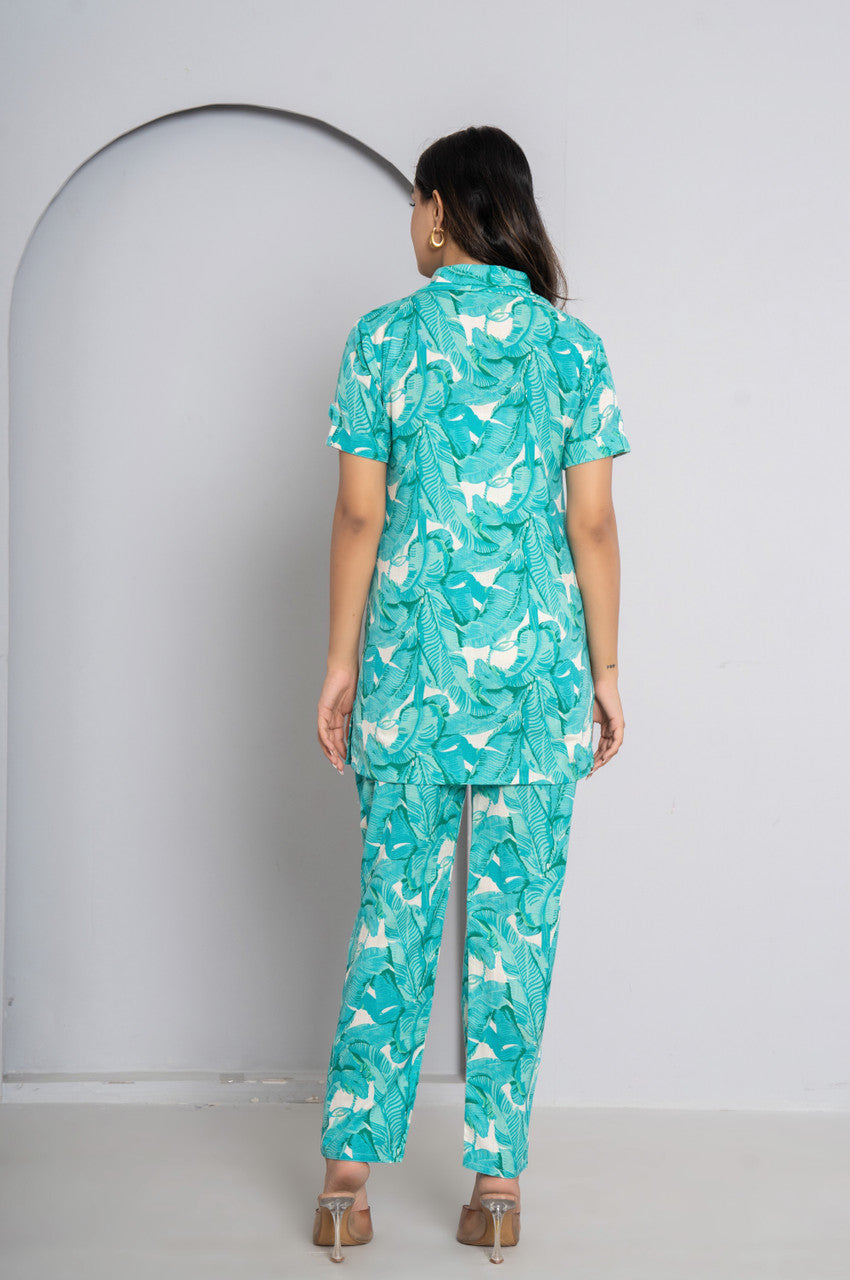 Light Green Cotton Tunic Pant Co-ords Set