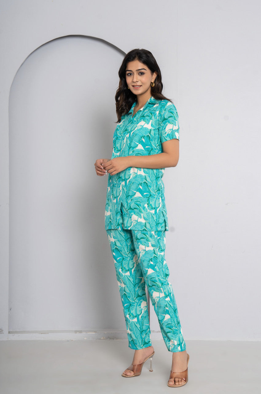 Light Green Cotton Tunic Pant Co-ords Set
