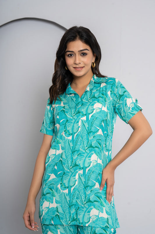 Light Green Cotton Tunic Pant Co-ords Set