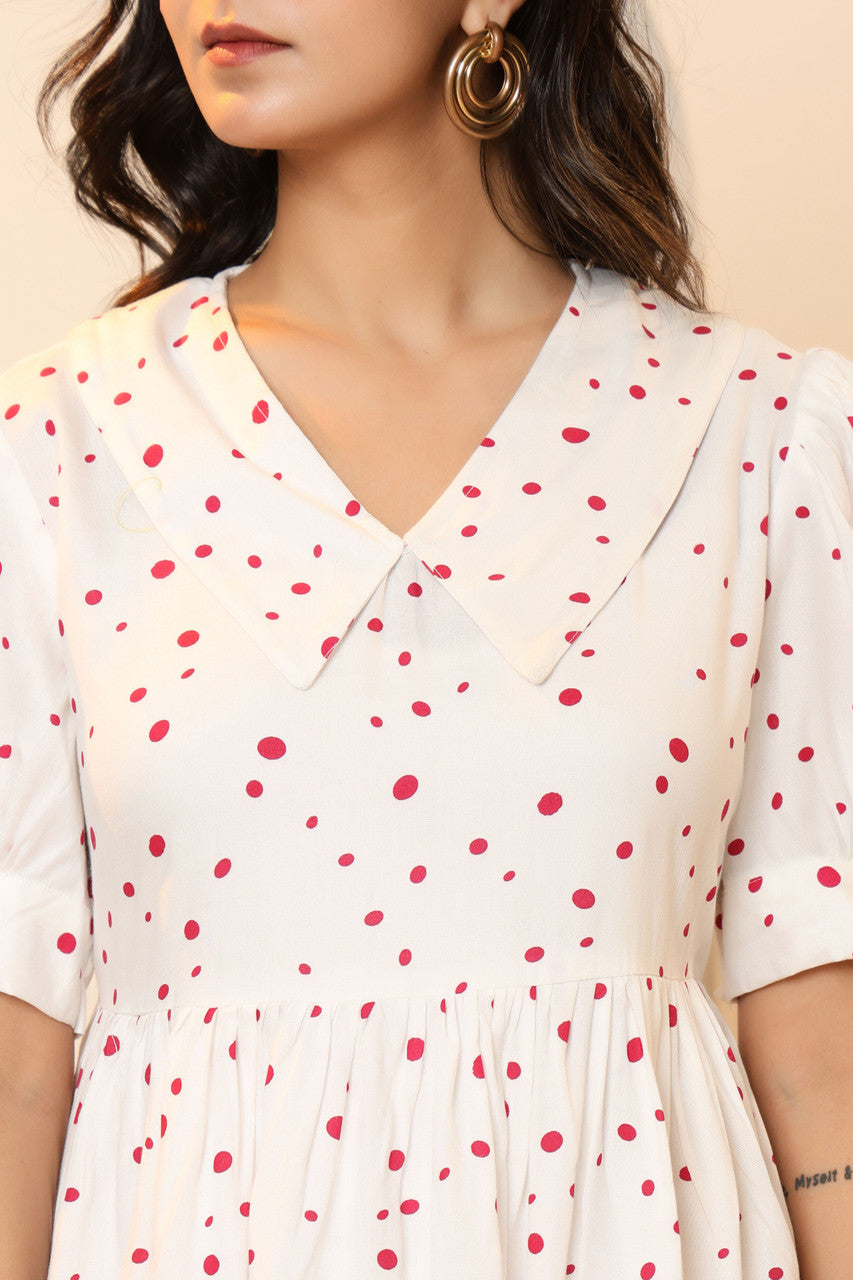 Women's White & Red Polka Dot Peplum Top with Puff Sleeves | Japer Fashion Summer Cotton Top