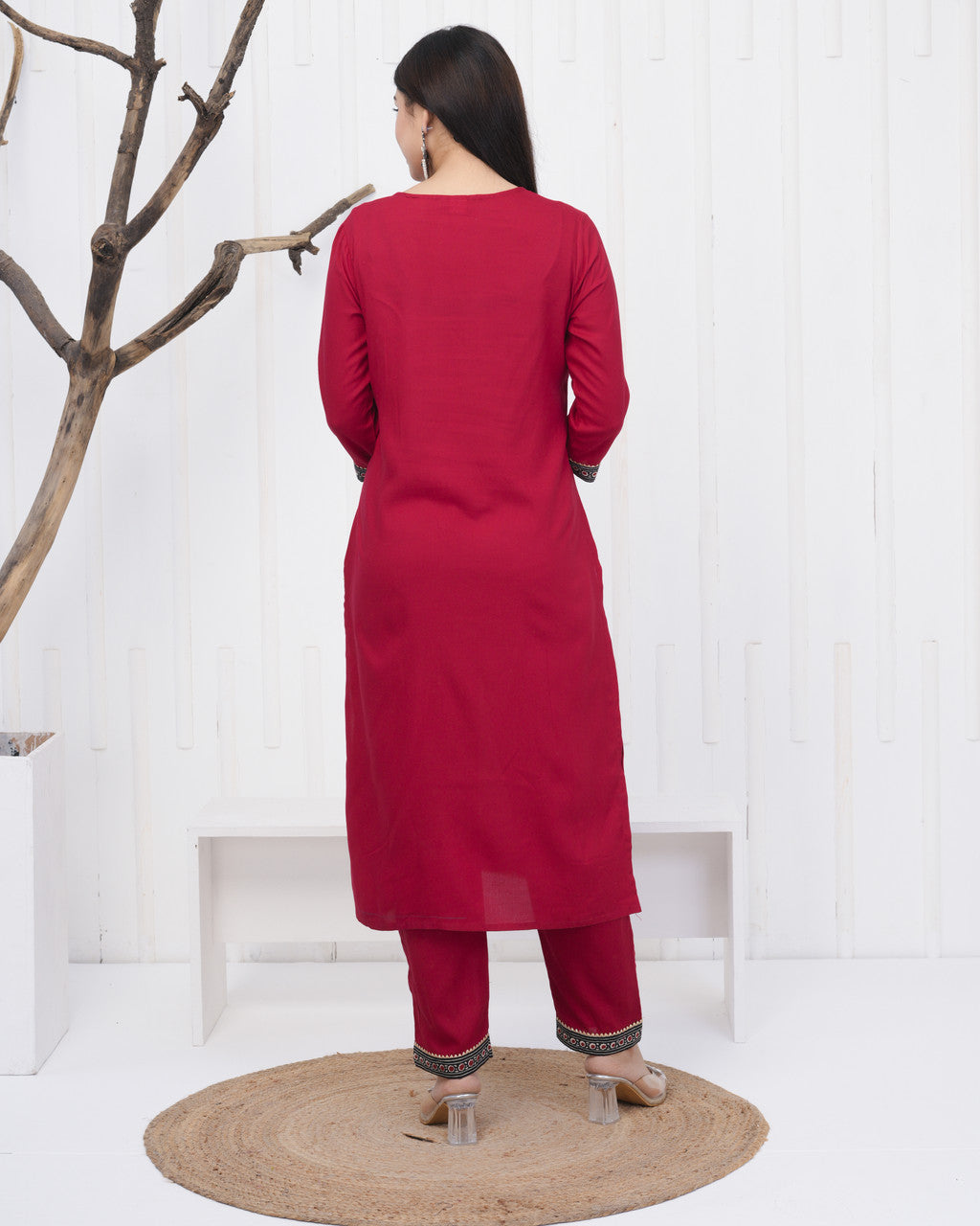Women’s Red Viscose Rayon Kurta Palazzo Dupatta Set